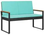 vidaXL Bank Outdoor Schwarz und T&uuml;rkis 107 x 61 x 80 cm Poly-Rattan