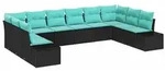 vidaXL Gartensofa-set 10 stk. 9-Sitzanzahl Schwarz und T&uuml;rkis