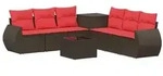 vidaXL Sofa Set 8 stk. Braun und Rot Polyrattan und Stahl