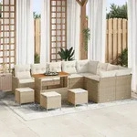vidaXL 13-tlg. Garten-Sofagarnitur mit Kissen Beige Poly Rattan Akazie