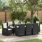 vidaXL 9-teiliges Garten-Essgruppe Schwarz Poly Rattan