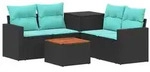 vidaXL Sofa Set 6 stk. Schwarz und Blau Polyrattan und Stahl