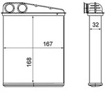 W&auml;rmetauscher Innenraumheizung Alu 167 mm - 168 mm MAHLE f&uuml;r u.a. RENAULT CLIO
