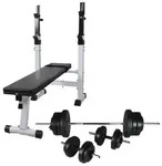 vidaXL Hantelbank mit Ablage, Langhantel und Kurzhantel Set 60,5 kg