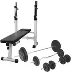 vidaXL Hantelbank mit Ablage, Langhantel und Kurzhantel-Set 90 kg