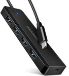 AXAGON HUE-C1C 4x USB 5Gbps TRAVEL hub USB-C power IN 19cm cable - 0,19 m