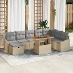 vidaXL 9-tlg. Garten-Sofagarnitur mit Kissen Beige Poly Rattan