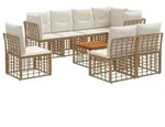 vidaXL Outdoor-Sofagarnitur 9 pcs Nat&uuml;rlich und Cremwei&szlig; Polyester