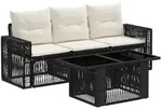 vidaXL Gartensofa-set 4 stk. Schwarz und Cremewei&szlig; Poly-Rattan