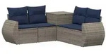 vidaXL Sofa Set 5 stk. Grau und Marineblau Polyrattan und Stahl