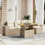 vidaXL 6-tlg. Garten-Sofagarnitur mit Kissen Beige Poly Rattan