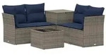 vidaXL Sofa Set 6 stk. Grau und Marineblau Polyrattan und Stahl