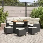 vidaXL 9-teiliges Garten Sofa Set mit Kissen Schwarz Poly-Rattan Akazie
