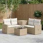 vidaXL Sofa Set 6 stk. Beige und Cremewei&szlig; Polyrattan und Stahl