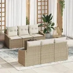 vidaXL 7-teiliges Garten Sofaset mit Kissen Beige Poly Rattan