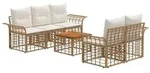 vidaXL Outdoor-Sofagarnitur 6 stk. Nat&uuml;rlich und Cremwei&szlig; Poly-Rattan