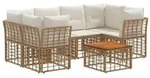 vidaXL Outdoor-Sofagarnitur 7 stk. Nat&uuml;rlich und Cremwei&szlig; Poly-Rattan