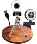 Autofokus Webcam mit Ringlicht Lampe + Stativ Full HD 1920x1080p I 2 Mikrofone...