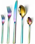 Besteck Set 6 Personen Edelstahl Messer Gabel 30 St&uuml;ck mehrfarbig