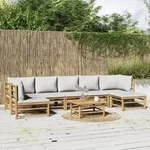vidaXL 8-tlg. Garten-Lounge-Set mit Kissen Hellgrau Bambus