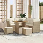 vidaXL 8-teiliges Garten-Sofaset mit Kissen, beiges Poly-Rattan