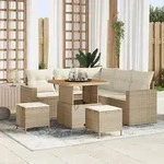 vidaXL 8-teiliges Garten-Sofaset mit Kissen Beige Poly Rattan Akazie