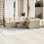 vidaXL 10-tlg. Garten-Sofagarnitur mit Kissen Beige Poly Rattan