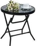 Klappbarer Runder Beistelltisch Glas Metall Gartentisch Balkon Schwarz