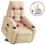 vidaXL Massagesessel mit Aufstehhilfe Creme Mikrofasergewebe