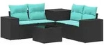 vidaXL Sofa Set 6 stk. Schwarz und Blau Polyrattan und Stahl