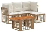 vidaXL Gartensofa-set 5 stk. Nat&uuml;rlich und Cremwei&szlig; Poly-Rattan