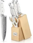 Messerblock Messerset 7TLG selbstsch&auml;rfend Edelstahl Holzblock Wei&szlig; 7