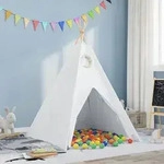vidaXL Kinder Teepee Zelt mit Tasche Pfirsich & Spielb&auml;lle Haut Wei&szlig;