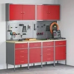 vidaXL 10-tlg. Werkstattschrank-Set mit Stecktafel Rot MDF Metall
