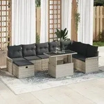 vidaXL 9-tlg. Garten-Sofagarnitur mit Kissen Hellgrau Poly Rattan