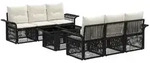 vidaXL Gartensofa-set 7 stk. Schwarz und Cremewei&szlig; Poly-Rattan