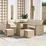 vidaXL 8-teiliges Garten Sofa Set mit Kissen Beige Poly Rattan Akazie