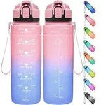 Trinkflasche Sport 1l Auslaufsicher Tritan 1000 ml Hellrosa-blau