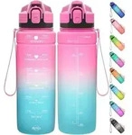 Trinkflasche Kinder auslaufsicher Zeitmarkierung 500 ml Rosa-smaragd