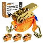 4 St&uuml;ck Spanngurte 4m x 1000kg mit Ratsche und Haken - 25mm Zurrgurte mit...