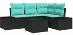 vidaXL Gartensofa-set mit Speicher Schwarz und T&uuml;rkis Poly-Rattan