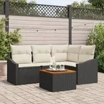 vidaXL 5-tlg. Garten-Sofagarnitur mit Kissen Schwarz Poly Rattan