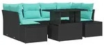 vidaXL Sofa Set 7 stk. 6-Sitzanzahl Schwarz und Blau Poly-Rattan