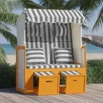 vidaXL Strandkorb mit Kissen Poly Rattan & Massivholz Wei&szlig; & Grau