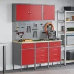 vidaXL 8-tlg. Werkbank-Set Rot Stahl