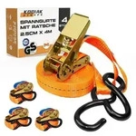 4 St&uuml;ck Spanngurte 4m x 800kg mit Ratsche und S-Haken - 25mm Zurrgurte mit...