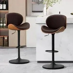 Barhocker 2er Set, Barstuhl H&ouml;henverstellbar aus Kunstleder & Massivholz,