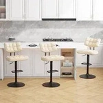 Barhocker 3er Set, h&ouml;henverstellbar, drehbar, Beige in Lederoptik