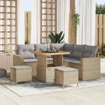 vidaXL 8-teiliges Garten Sofaset mit Kissen Beige Poly-Rattan Akazie