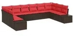 vidaXL Gartensofa-set 10 stk. 9-Sitzanzahl Braun und Rot Polyrattan
